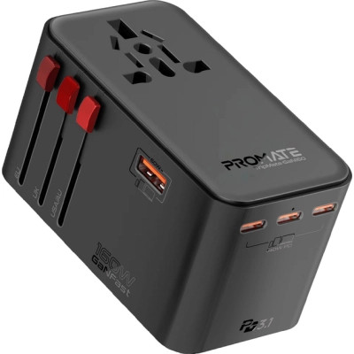 Зарядний пристрій Promate tripmate-gan160 3xUSB-C PD + USB-A QC 160 W GaN Black (tripmate-gan160)