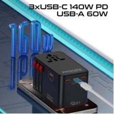 Зарядний пристрій Promate tripmate-gan160 3xUSB-C PD + USB-A QC 160 W GaN Black (tripmate-gan160) - Фото