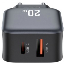 Зарядний пристрій XO L154 USB-C PD20W + USB-A QC3.0 Black (L154.black) - Фото