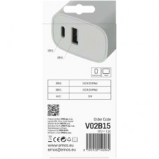 Зарядний пристрій EMOS V02B15 1xUSB-A + 1xUSB-C 15 W GaN (V02B15) - Фото