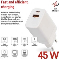 Зарядний пристрій EMOS V04G45 1xUSB-A + 1xUSB-C PD20W GaN (V04G45) - Фото