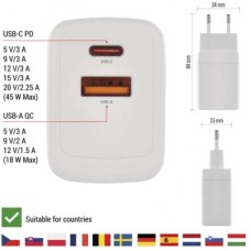 Зарядний пристрій EMOS V04G45 1xUSB-A + 1xUSB-C PD20W GaN (V04G45) - Фото