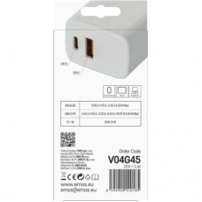 Зарядний пристрій EMOS V04G45 1xUSB-A + 1xUSB-C PD20W GaN (V04G45) - Фото
