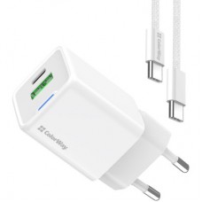 Зарядний пристрій ColorWay C101A GaN Mini 20 W PD PPS USB-C + USB-A QC4.0 + cable USB-C to USB-C black - Фото