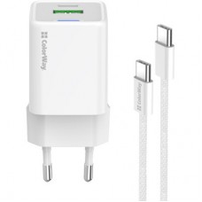 Зарядний пристрій ColorWay C101A GaN Mini 20 W PD PPS USB-C + USB-A QC4.0 + cable USB-C to USB-C black - Фото