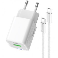 Зарядний пристрій ColorWay C101A GaN Mini 20 W PD PPS USB-C + USB-A QC4.0 + cable USB-C to USB-C black - Фото