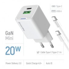 Зарядний пристрій ColorWay C101A GaN Mini 20 W PD PPS USB-C + USB-A QC4.0 + cable USB-C to USB-C black - Фото