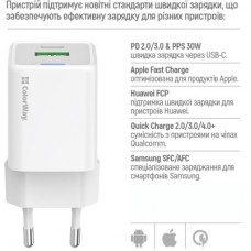 Зарядний пристрій ColorWay C101A GaN Mini 20 W PD PPS USB-C + USB-A QC4.0 + cable USB-C to USB-C black - Фото