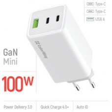 Зарядний пристрій ColorWay C101B GaN Mini 100 W PD PPS 2xUSB-C + USB-A white (CW-CHS061PD-WT) - Фото
