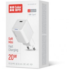 Зарядний пристрій ColorWay C101C GaN Mini 20 W PD PPS USB-C white (CW-CHS059PD-WT) - Фото