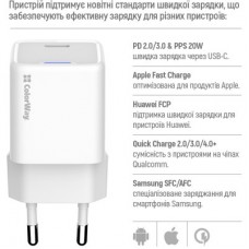 Зарядний пристрій ColorWay C101D GaN Mini 20W PD PPS USB-C + cable USB-C to Lightning white - Фото
