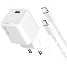 Зарядний пристрій ColorWay C101D GaN Mini 20W PD PPS USB-C + cable USB-C to Lightning white - Фото