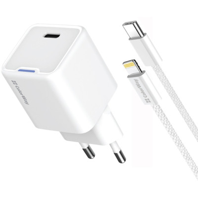 Зарядний пристрій ColorWay C101D GaN Mini 20W PD PPS USB-C + cable USB-C to Lightning white