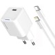Зарядний пристрій ColorWay C101D GaN Mini 20W PD PPS USB-C + cable USB-C to Lightning white