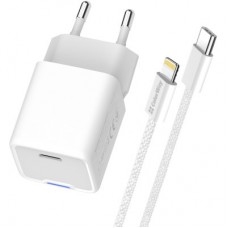 Зарядний пристрій ColorWay C101D GaN Mini 20W PD PPS USB-C + cable USB-C to Lightning white - Фото