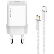 Зарядний пристрій ColorWay C101D GaN Mini 20W PD PPS USB-C + cable USB-C to Lightning white - Фото
