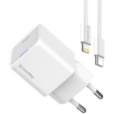 Зарядний пристрій ColorWay C101D GaN Mini 20W PD PPS USB-C + cable USB-C to Lightning white - Фото
