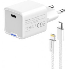 Зарядний пристрій ColorWay C101D GaN Mini 20W PD PPS USB-C + cable USB-C to Lightning white - Фото