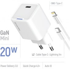 Зарядний пристрій ColorWay C101D GaN Mini 20W PD PPS USB-C + cable USB-C to Lightning white - Фото