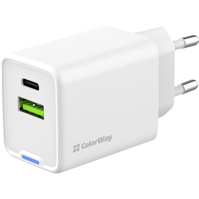 Зарядний пристрій ColorWay C101E GaN Mini 45 W PD PPS USB-C + USB-A QC4.0 white (CW-CHS060PD-WT)