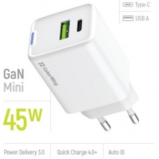 Зарядний пристрій ColorWay C101E GaN Mini 45 W PD PPS USB-C + USB-A QC4.0 white (CW-CHS060PD-WT) - Фото