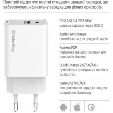 Зарядний пристрій ColorWay C101E GaN Mini 45 W PD PPS USB-C + USB-A QC4.0 white (CW-CHS060PD-WT) - Фото