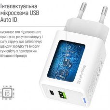 Зарядний пристрій ColorWay C101E GaN Mini 45 W PD PPS USB-C + USB-A QC4.0 white (CW-CHS060PD-WT) - Фото