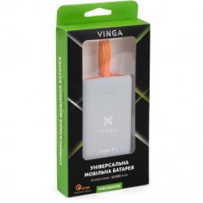 Батарея універсальна Vinga 10000 mAh SuperQC soft touch w/cable 22.5W dark grey (VPB1SQSCDG) - Фото