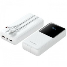 Батарея универсальная Vention 20000mAh 22.5W 3A, PD, QC/3.0, Built-in USB-C+Lightning Cables, White (FHPW0) - Фото