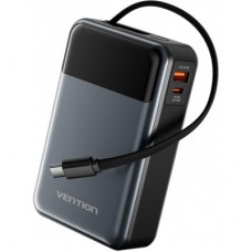 Батарея универсальная Vention 20000mAh 65W 3A PD, QC/3.0, USB-A, Type-C OUT, with Built-in USB-C Cable, LED
