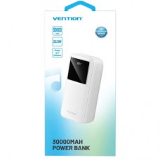 Батарея універсальна Vention 30000mAh 22.5 W 3 A, PD, QC/3.0, LED Display, White (FHMW0) - Фото