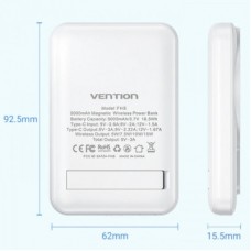 Батарея универсальная Vention Magnetic Wireless 5000mAh 20W 3A, PD USB-C, Light Indicator, White (FHSW0) - Фото