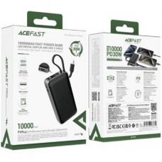 Батарея універсальна Acefast 10000 mAh 30 W PD, USB-C witch cable, USB-A, Li-Pol, M7 Black (6974316283379) - Фото