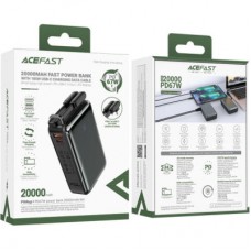 Батарея універсальна Acefast 20000 mAh 67W PD/3.0, 20В/3.35A Type-C, USB-A, with cable, Li-ion M4 Black - Фото
