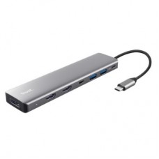 Концентратор Trust USB-C 7-in1 2xUSB-А 3.2/2xUSB-С/2xHDMI/DP aluminiu 0.16m grey (25661_TRUST) - Фото