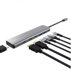 Концентратор Trust USB-C 7-in1 2xUSB-А 3.2/2xUSB-С/2xHDMI/DP aluminiu 0.16m grey (25661_TRUST) - Фото