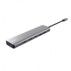 Концентратор Trust USB-C 7-in1 2xUSB-А 3.2/2xUSB-С/2xHDMI/DP aluminiu 0.16m grey (25661_TRUST) - Фото