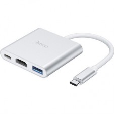 Концентратор HOCO USB-C to USB3.0+HDMI+PD HB14 Silver (6931474725790) - Фото