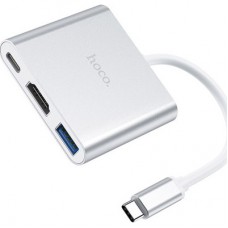 Концентратор HOCO USB-C to USB3.0+HDMI+PD HB14 Silver (6931474725790) - Фото