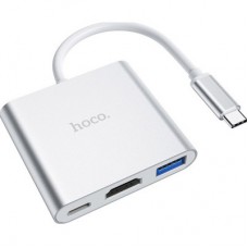 Концентратор HOCO USB-C to USB3.0+HDMI+PD HB14 Silver (6931474725790) - Фото