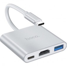 Концентратор HOCO USB-C to USB3.0+HDMI+PD HB14 Silver (6931474725790) - Фото