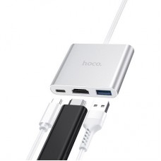 Концентратор HOCO USB-C to USB3.0+HDMI+PD HB14 Silver (6931474725790) - Фото