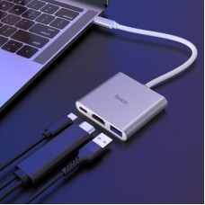 Концентратор HOCO USB-C to USB3.0+HDMI+PD HB14 Silver (6931474725790) - Фото
