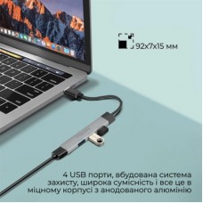 Концентратор Promate USB-C 4-in-1 порти Promate litehub-4.grey (litehub-4.grey) - Фото