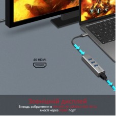 Концентратор Promate USB-C 4-in-1 порти Promate mediahub-c3.grey (mediahub-c3.grey) - Фото