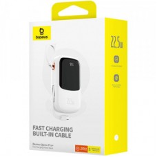 Батарея универсальная Baseus Qpow Pro+ 20000mAh 22,5W, PD/3.0, QC/3.0, FCP, AFC, built-in USB-C cable, white - Фото