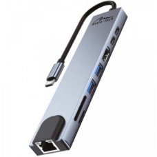 Концентратор Media-Tech USB-C 8-in-1 HDMI 4K/2xUSB-A/2xUSB-C/RJ45/SD/TF/PD 100W USB3.1 (MT5046) - Фото