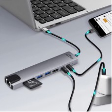 Концентратор Media-Tech USB-C 8-in-1 HDMI 4K/2xUSB-A/2xUSB-C/RJ45/SD/TF/PD 100W USB3.1 (MT5046) - Фото