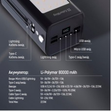 Батарея универсальная ColorWay 80 000 mAh LCD/Lamp (USB/QC3.0 + USB-C/PD/22.5W) Black (CW-PB800LPA8BK-PDD) - Фото