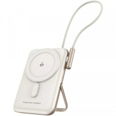 Батарея універсальна Choetech Magnetic Wireless 10000 mAh 20W, PD, Qi-15W, USB-C In/Out, buid-in cabel, White